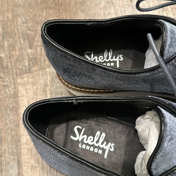 Shellys London steel blue velvet platform lace up white sole Oxford size 7 1/2 - Picture 6 of 14